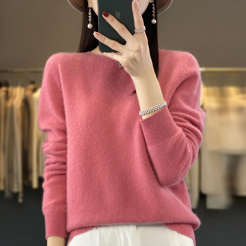 100% Merino Wool Sweater Women O-neck Cashmere Knitwear Female Pullover Autumn Winter Casual Tops Solid Color Soft Clothing - Image 4