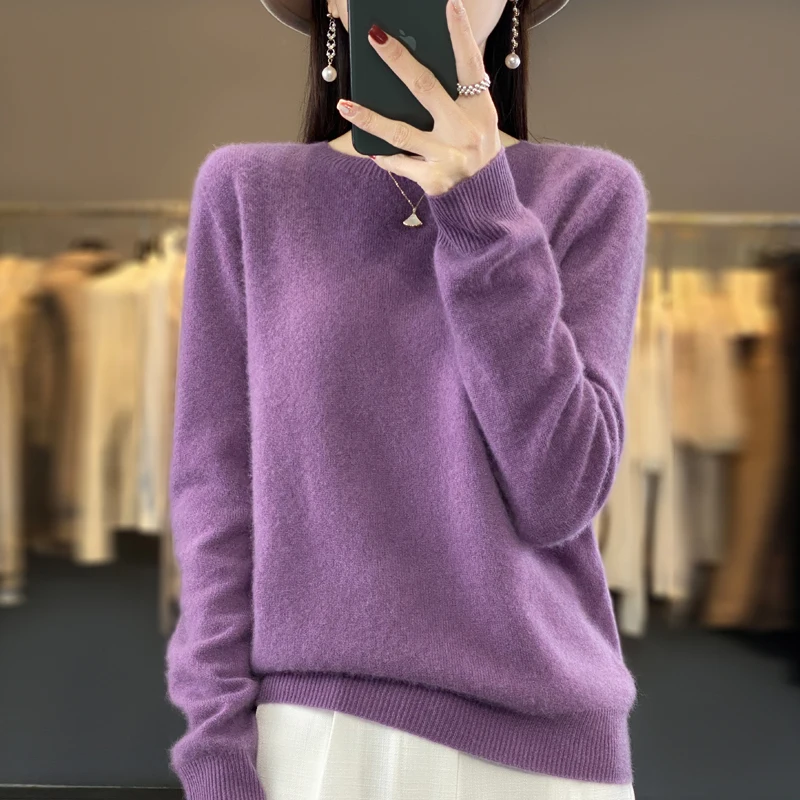 100% Merino Wool Sweater Women O-neck Cashmere Knitwear Female Pullover Autumn Winter Casual Tops Solid Color Soft Clothing - Image 6